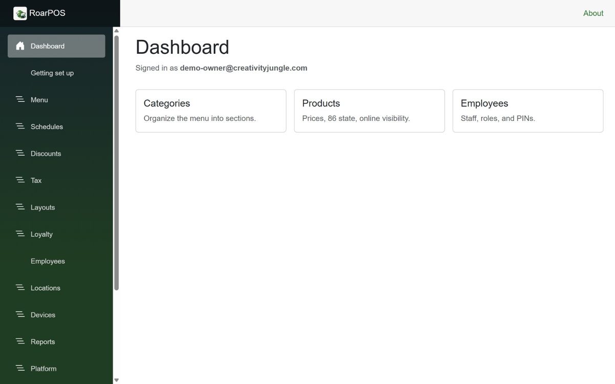 The admin portal's home page with its setup checklist